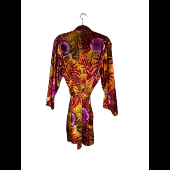 The Lingerie Collection Womens Short Kimono Robe Floral Tropical Size Medium - Picture 7 of 8